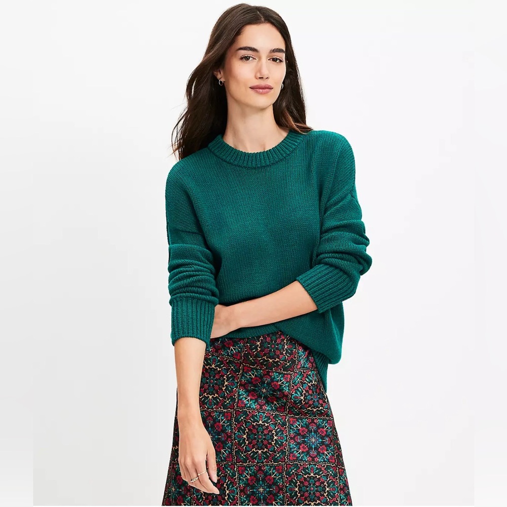 Loft Women’s Emerald Green Ribbed Trim Tunic Sweater - size L